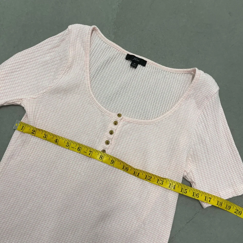 J.CREW Scoop Neck Stripe Henley Tee Pink Medium